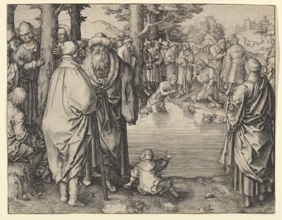 ヨルダン川でのキリストの洗礼1510。 作： Lucas van Leyden