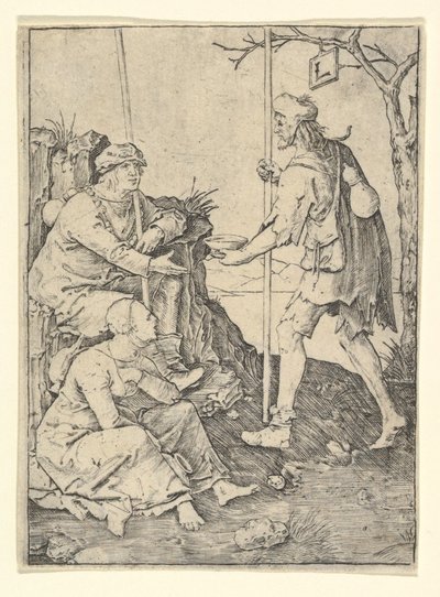 乞食、ca。 1509。 作： Lucas van Leyden