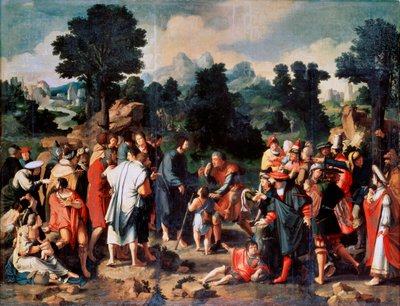 ジェリコの盲人の治癒、中央パネル、1531年。 作： Lucas van Leyden