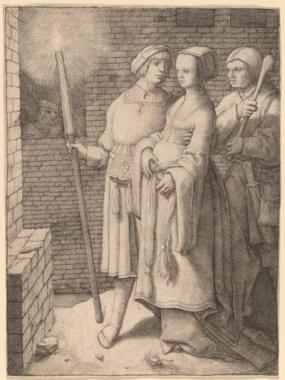 松明を持った男と馬鹿に追われる女 作： Lucas van Leyden