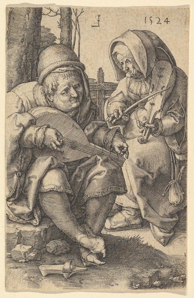 ミュージシャン、1524年。 作： Lucas van Leyden