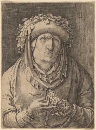 ブドウを持つ老婆 作： Lucas van Leyden