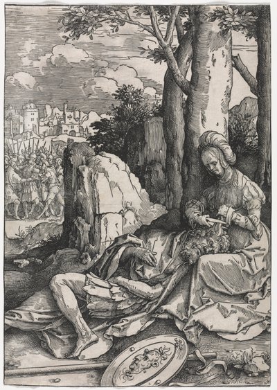 女性の力サムソンとデリラ 1512年頃（木版画） 作： Lucas van Leyden