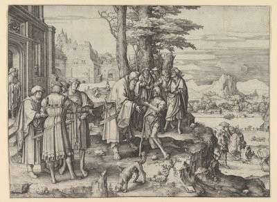 放蕩息子の帰還、およそ。 1510。 作： Lucas van Leyden