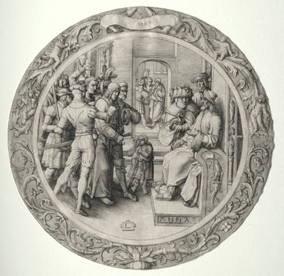 ラウンドパッション：大祭司の前のキリスト 作： Lucas van Leyden
