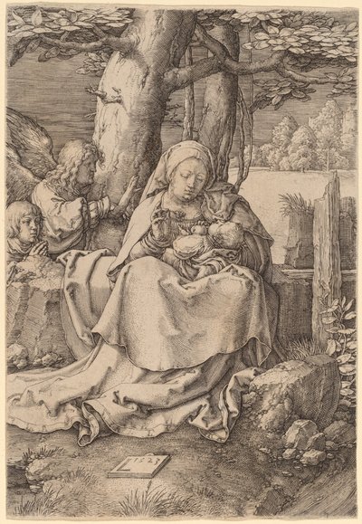 聖母子と二人の天使 作： Lucas van Leyden