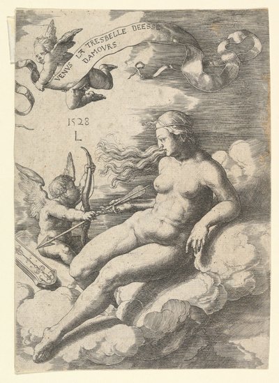 金星とキューピッド、1528年。 作： Lucas van Leyden