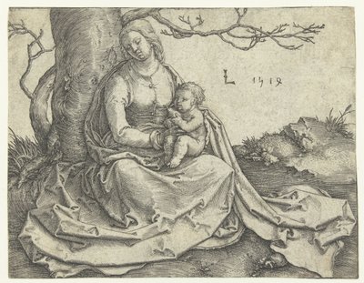 木の下に座る聖母子 作： Lucas van Leyden