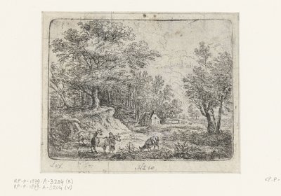 3頭の牛と女性のいる風景 小さな風景（シリーズタイトル） 作： Lucas van Uden