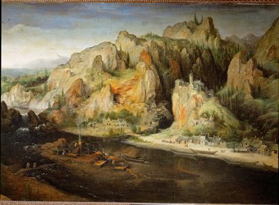 高炉のある山の風景（油彩・キャンバス） 作： Lucas van Valckenborch