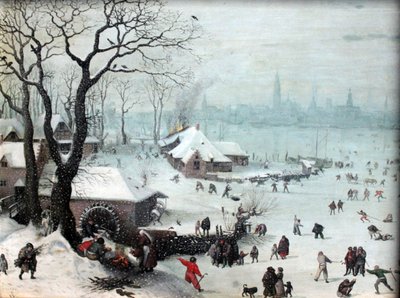 降雪のあるアントワープ近くの冬の風景 作： Lucas van Valckenborch