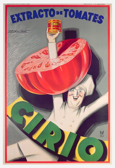 Juliste "Cirio" säilöttyjä tomaatteja (väri litho) 作： Luciano Achille Mauzan
