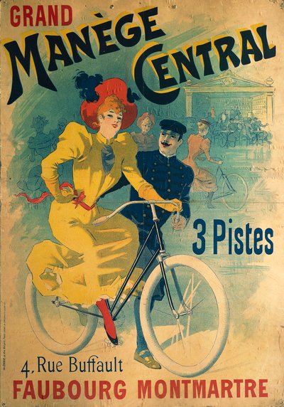 Grand Manege Central、自転車に乗る女性を描いたサイクルトラックの広告ポスター 作： Lucien Baylac