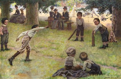 クリケットをする少年たち（水彩画） 作： Lucien Davis