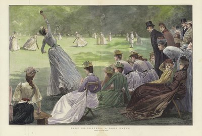 Lady Cricketers: A Good Catch (カラー彫刻) 作： Lucien Davis