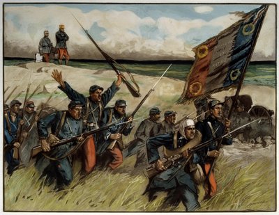 第一次世界大戦（1914-1918）：「「1914年9月にバイオネットを充電」」ルシアン・ヘクター（ルシアン・ヘクター）ジョナス（1880-1947）1914パリの絵画。 二世界大戦博物館 作： Lucien Hector Jonas
