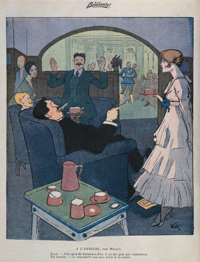 ホームフロントで、「ラ・バイオネット」のイラスト、1915年9月2日（カラーリソ） 作： Lucien Henri Weiluc