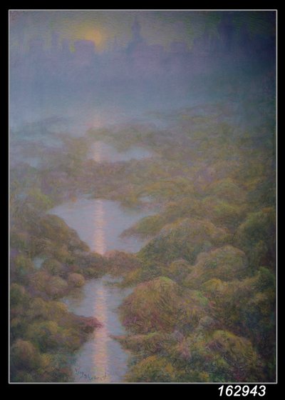 母、イースの見える夕べ（紙にパステル） 作： Lucien Levy Dhurmer