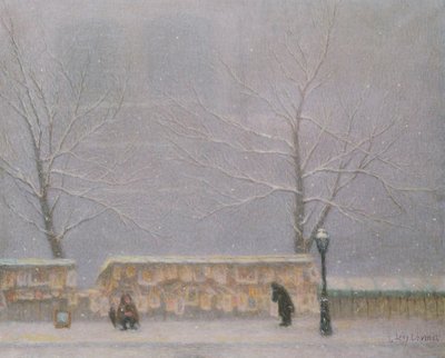 雪の中、左岸から見たノートルダム寺院（油彩・カンヴァス） 作： Lucien Levy Dhurmer