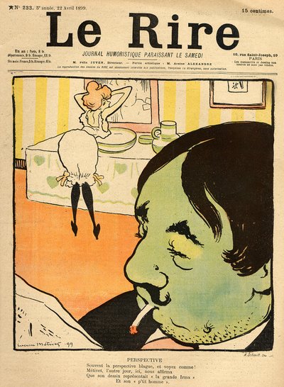 1899年4月22日付「Le Rire」表紙のユーモラスな漫画（カラーリトグラフ）。 作： Lucien Metivet