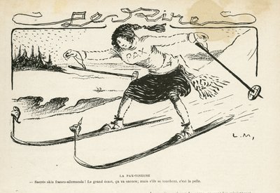 2012年2月24日付「Le Rire」紙に掲載されたイラスト - La pax-tineuse - ドイツ プロイセン, スポーツ, 平和, スキー, 雪, 独仏関係, 第一次世界大戦 - マリアンヌ - スポーツ, Allegorie (彫刻) 作： Lucien Metivet