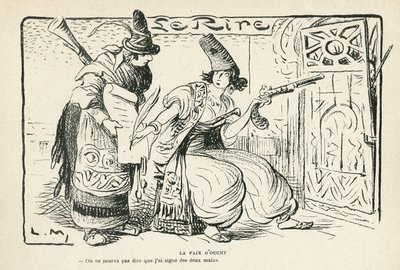 2012年10月26日付のLe Rire紙に掲載されたイラスト - ウーシーの平和 - バルカン半島、スイス、第14次～第18次世界大戦、ローザンヌ条約（彫刻）。 作： Lucien Metivet