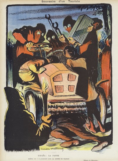 1903年のパリ-マドリッドモーターレースの風刺。ル・リールのイラスト 作： Lucien Metivet