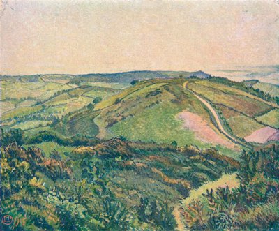 丘からの眺め、フィッシュポンド、c1913 作： Lucien Pissaro