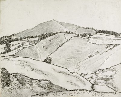 Cefn Bryn、1933年（ボードに敷いたキャンバスに黒いチョークとオイルウォッシュ） 作： Lucien Pissarro