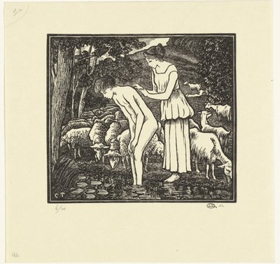 クロエに洗われるダフニス ダフニスとクロエ（シリーズ名） 作： Lucien Pissarro