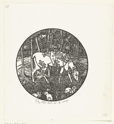 放牧鹿 作： Lucien Pissarro