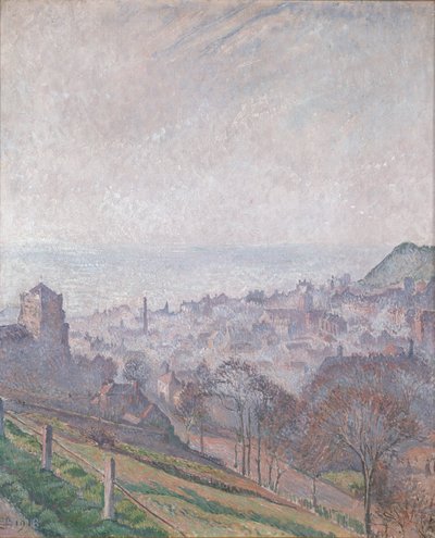 ヘイスティングス霧と太陽と煙、1918年 作： Lucien Pissarro