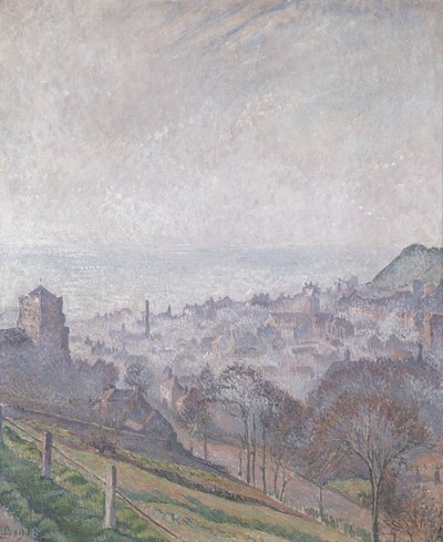 ヘイスティングス：霧、太陽と煙、1918 作： Lucien Pissarro