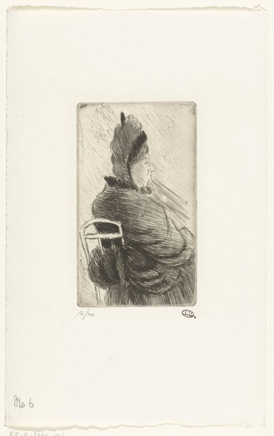 座っている女性 庭の椅子に座る年配の女性 作： Lucien Pissarro