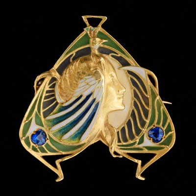 ブローチ・ペンダント、1900年頃（ゴールド、プリック・ア・ジュール・エナメル、サファイヤ 作： Lucien or Léopold Gautrait