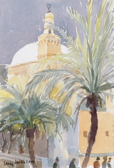 Old City Palms II、エルサレム、2019年（紙にw - c） 作： Lucy Willis
