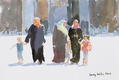 2019年、シリアのダマスカスのモスクを訪問（紙にw - c） 作： Lucy Willis