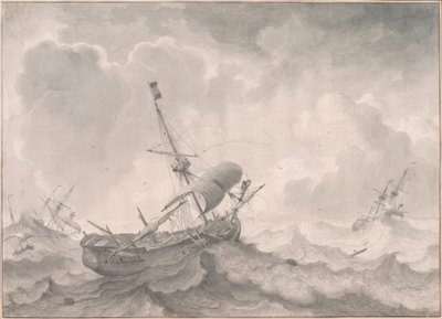 L.Backhuysen、嵐の海に船 作： Ludolf Backhuysen