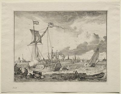 アムステルダムのフォアグラウンドでの船、1701年のビュー。 作： Ludolf Backhuysen