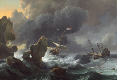 1667年、岩場の海岸で遭難した船。 作： Ludolf Backhuysen I