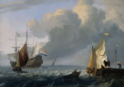 オランダのフリゲート艦とその他の船、沖合、1690年頃（油彩、オーク材パネル） 作： ルドルフ・バクホイゼン