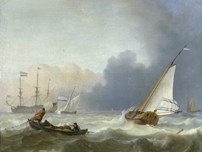 オランダのヨットで荒れた海 帆の下のオランダのヨットと荒海 作： Ludolf Bakhuysen