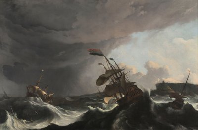大嵐の中の軍艦 激しいスコールの軍艦 作： Ludolf Bakhuysen