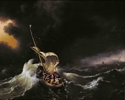 ガリラヤの海の嵐の中のキリスト 作： Ludolf I Backhuysen