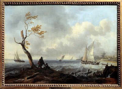 悪天候や強風の中の漁船や沿岸の船 Ludolf Backhuysen (1631-1708) による絵画 作： Ludolf I Backhuysen