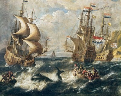 「捕鯨」詳細。 ルドルフ バックホイセン (1631-1708) の絵画。 ナンシー。 美術館。 作： Ludolf I Backhuysen