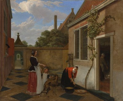 中庭のシーン、1660年代初頭（キャンバスに油彩） 作： Ludolf de Jongh