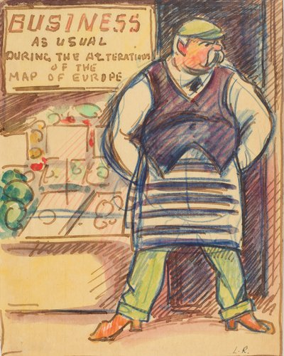 ヨーロッパ地図の変更中の通常業務、1915年頃（紙に水彩） 作： Ludovic Rodolphe Pissarro