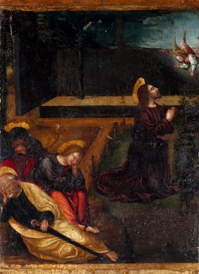 オリーブの木の庭での祈り ロザリオの15のミステリーのシリーズ。ルドヴィコ・ブレア（ルイ・ブレア）（1450-1523）の木画 1512-1513年 タッジャ、サン・ドメニコ・コンヴェント美術館、イタリア 作： Ludovico Brea