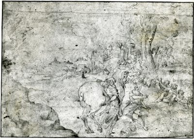 エルミニアと羊飼いたち 1600年頃 紙にペン・インク 作： Ludovico Carracci